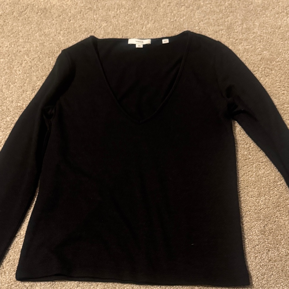 Vince Classic Black Long Sleeve V-Neck Top